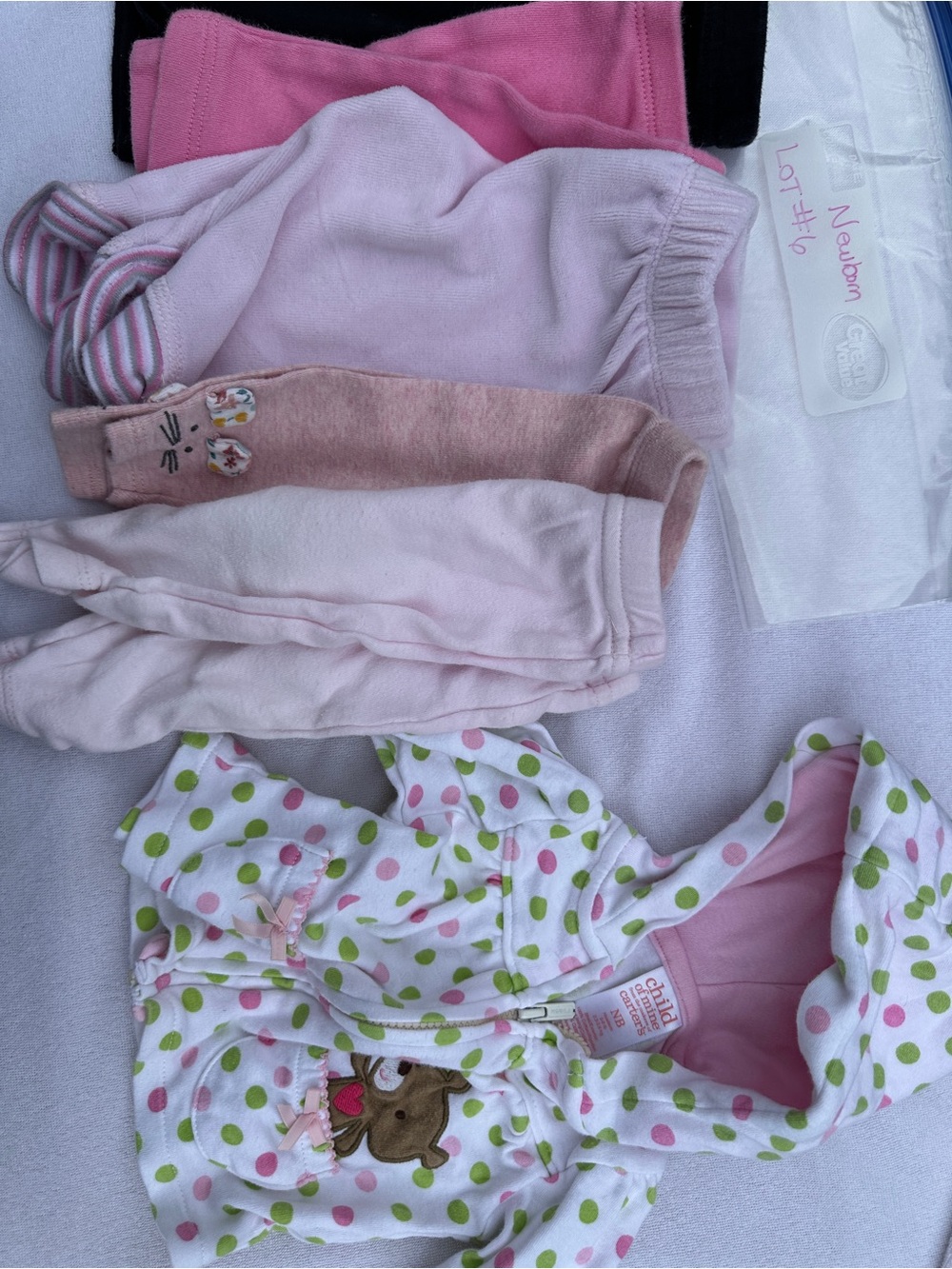 Polka Dot Hooded Baby Jacket with Pink & Green Dots 5 pairs pants(lot6)
